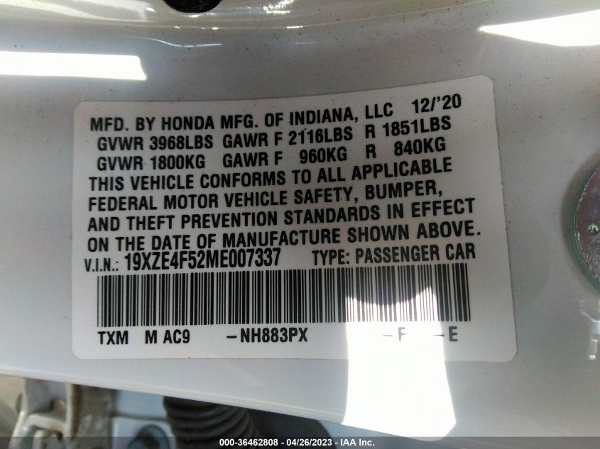 2021 HONDA INSIGHT EX - 19XZE4F52ME007337