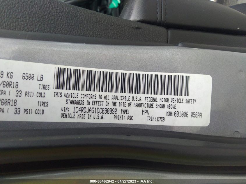 2013 DODGE DURANGO SXT - 1C4RDJAG1DC698992