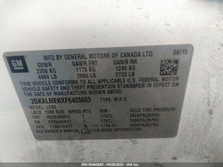 2015 GMC TERRAIN SLE - 2GKALMEKXF6403663