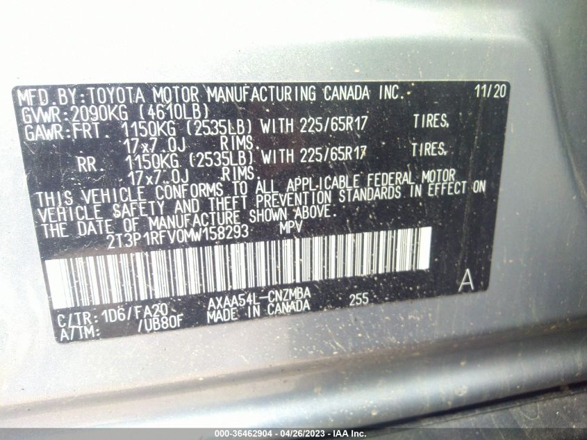 2021 TOYOTA RAV4 XLE - 2T3P1RFV0MW158293