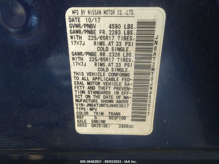 2018 NISSAN ROGUE SV - JN8AT2MT0JW453517