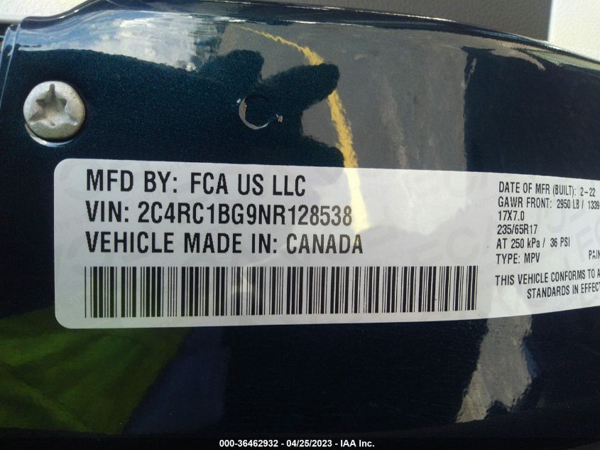 2022 CHRYSLER PACIFICA TOURING L - 2C4RC1BG9NR128538