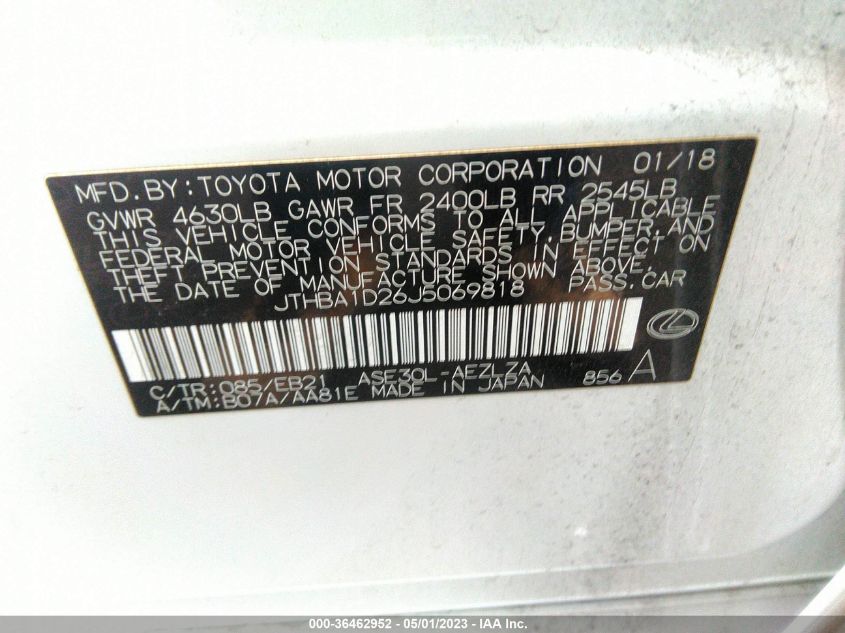 2018 LEXUS IS IS 300 - JTHBA1D26J5069818