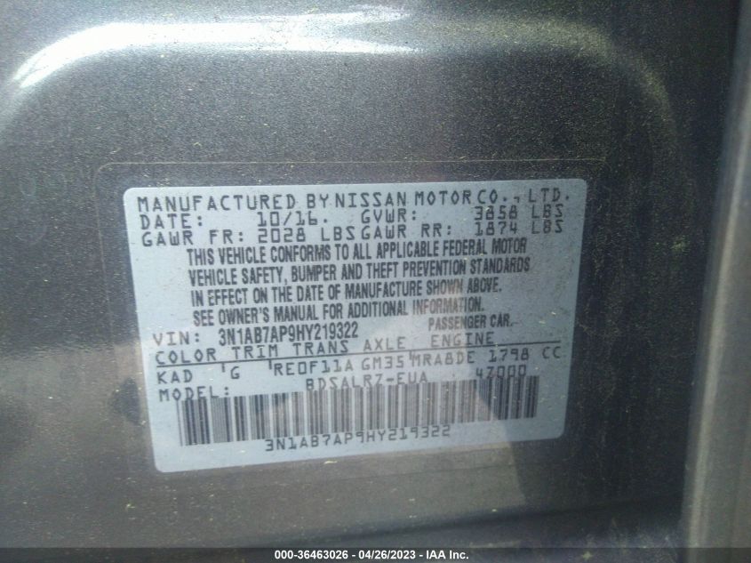 2017 NISSAN SENTRA SR - 3N1AB7AP9HY219322