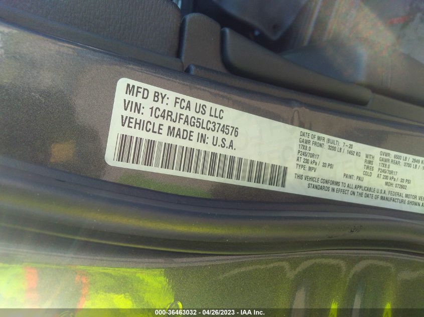 2020 JEEP GRAND CHEROKEE LAREDO E - 1C4RJFAG5LC374576