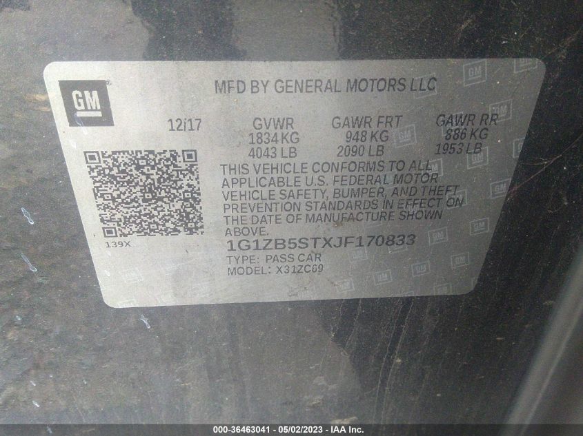 2018 CHEVROLET MALIBU LS - 1G1ZB5STXJF170833