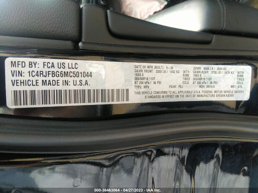 2021 JEEP GRAND CHEROKEE LIMITED - 1C4RJFBG6MC501044