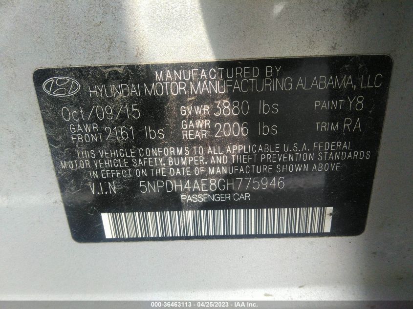 2016 HYUNDAI ELANTRA SE - 5NPDH4AE8GH775946