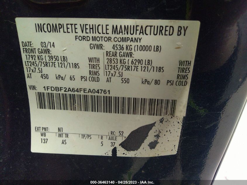 2015 FORD SUPER DUTY F-250 SRW XL/XLT - 1FDBF2A64FEA04761