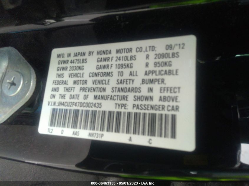 2013 ACURA TSX - JH4CU2F47DC002435