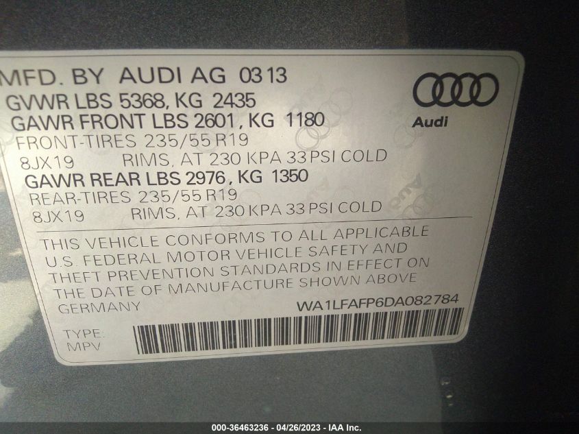 2013 AUDI Q5 PREMIUM PLUS - WA1LFAFP6DA082784