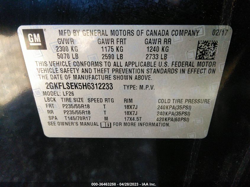 2017 GMC TERRAIN SLE - 2GKFLSEK5H6312233