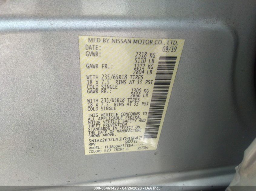 2020 NISSAN MURANO SV - 5N1AZ2BJ2LN104942