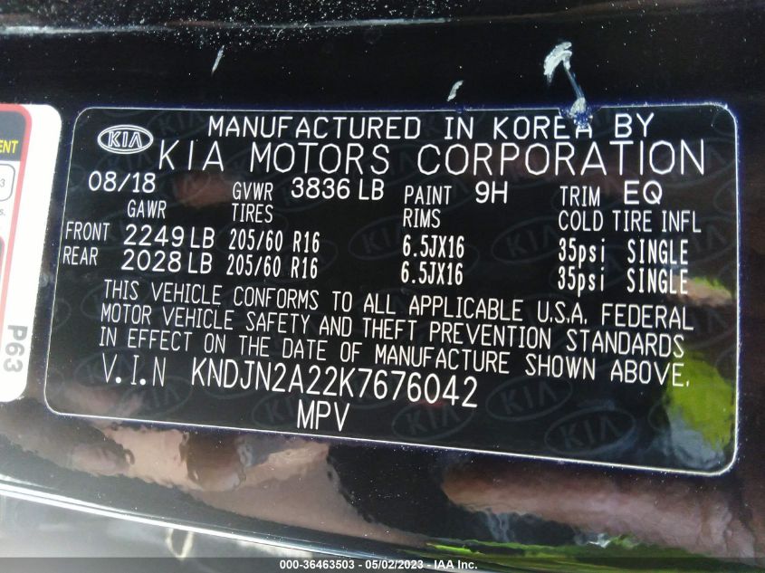 2019 KIA SOUL BASE - KNDJN2A22K7676042