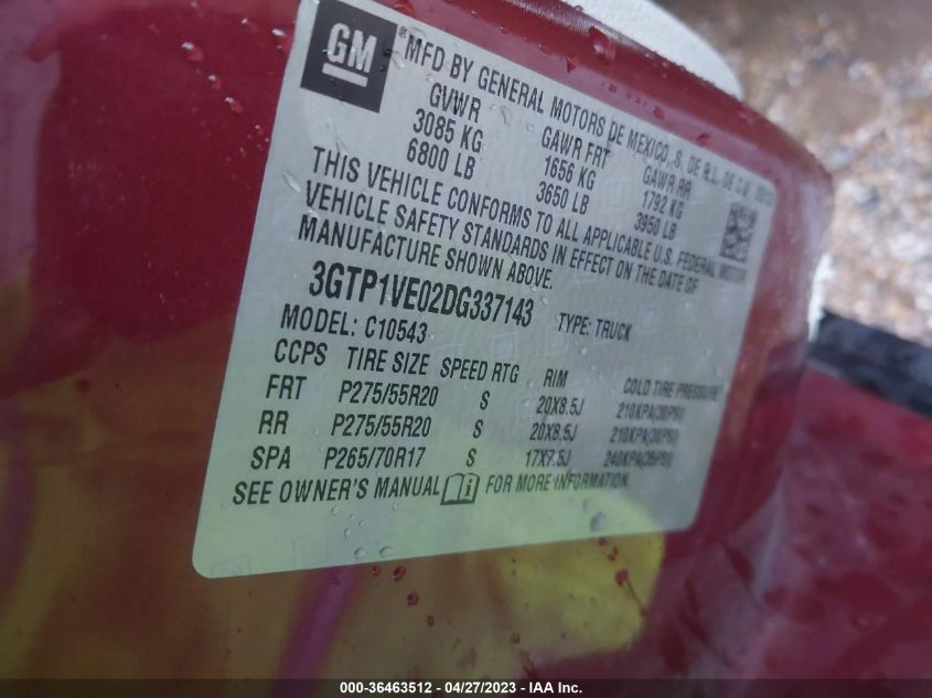 2013 GMC SIERRA 1500 SLE - 3GTP1VE02DG337143