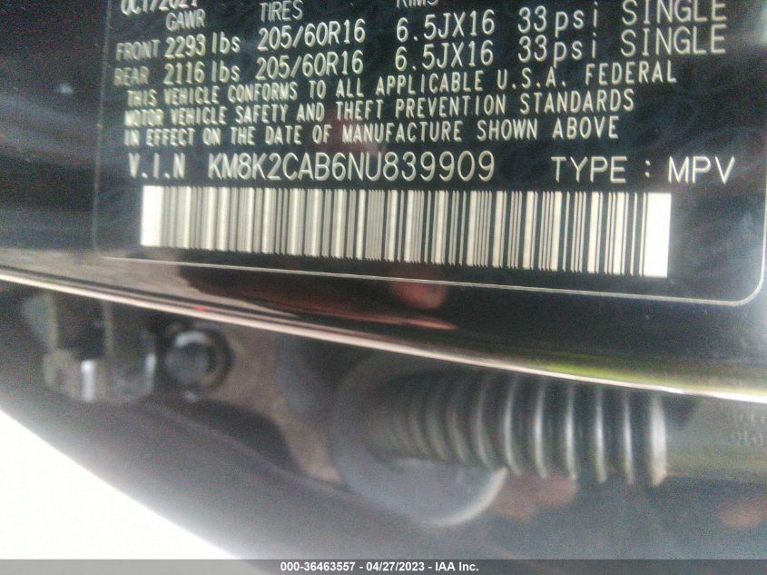 2022 HYUNDAI KONA SE - KM8K2CAB6NU839909
