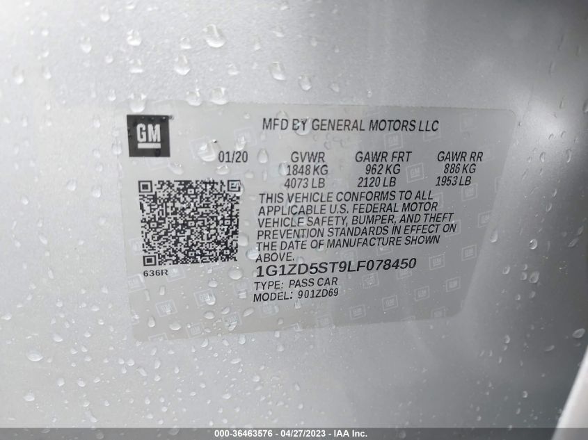 2020 CHEVROLET MALIBU LT - 1G1ZD5ST9LF078450