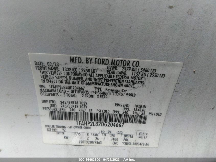 2013 FORD SEDAN POLICE INTERCEPTOR 1FAHP2L82DG204667