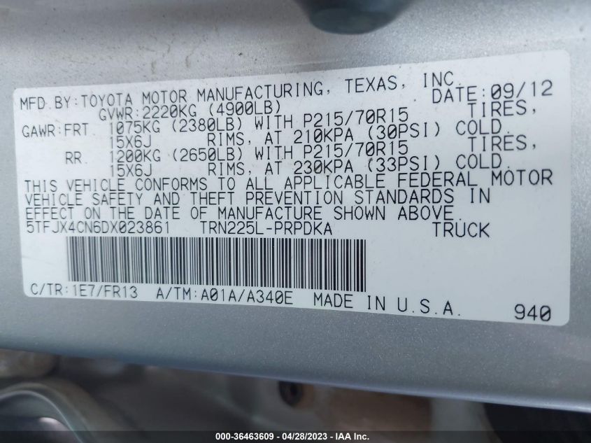 2013 TOYOTA TACOMA - 5TFJX4CN6DX023861