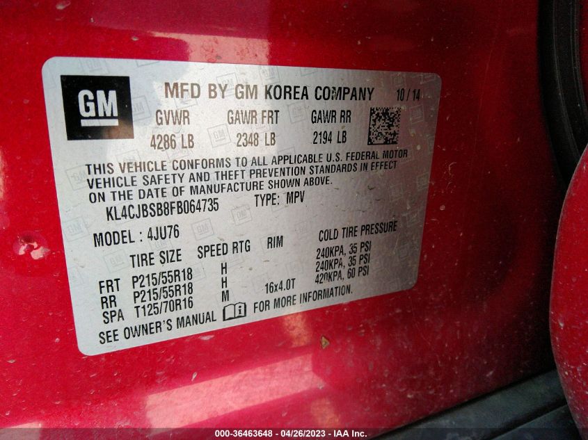 2015 BUICK ENCORE CONVENIENCE - KL4CJBSB8FB064735