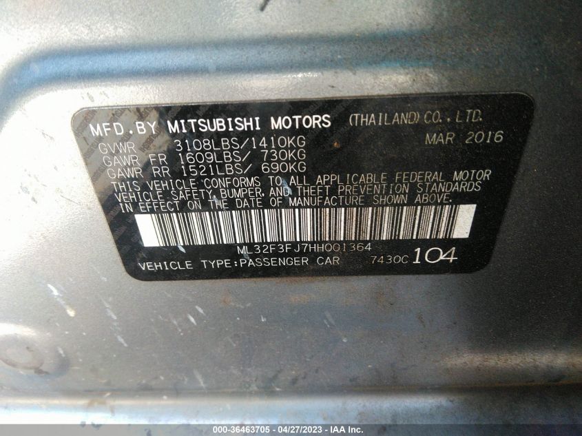 2017 MITSUBISHI MIRAGE G4 ES - ML32F3FJ7HH001364