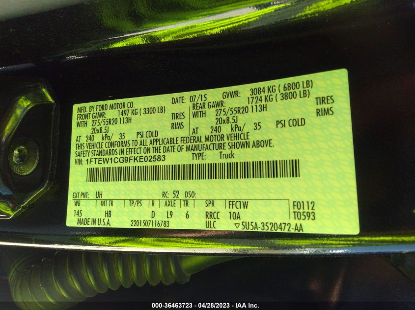 2015 FORD F-150 XL/LARIAT - 1FTEW1CG9FKE02583