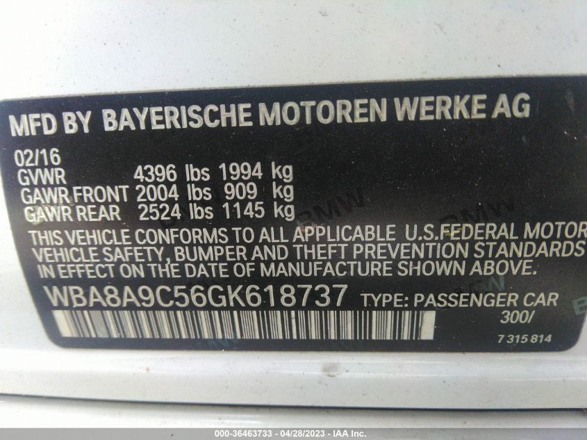 2016 BMW 3 SERIES 320I - WBA8A9C56GK618737