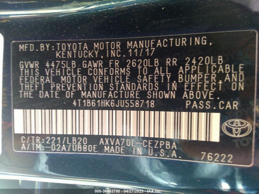 2018 TOYOTA CAMRY XSE - 4T1B61HK6JU558718