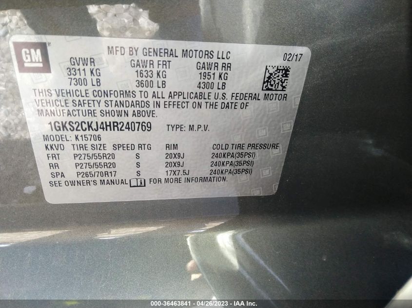 2017 GMC YUKON DENALI - 1GKS2CKJ4HR240769