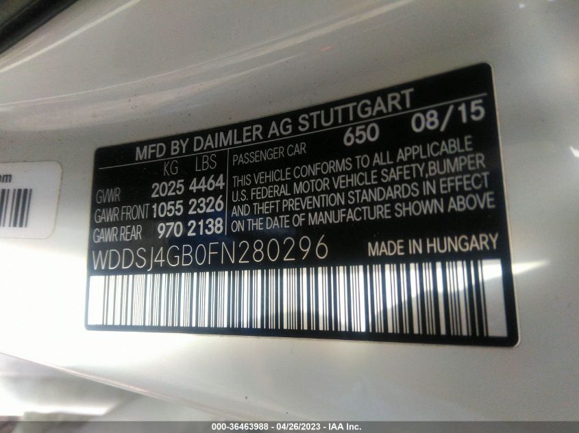 2015 MERCEDES-BENZ CLA-CLASS CLA 250 - WDDSJ4GB0FN280296