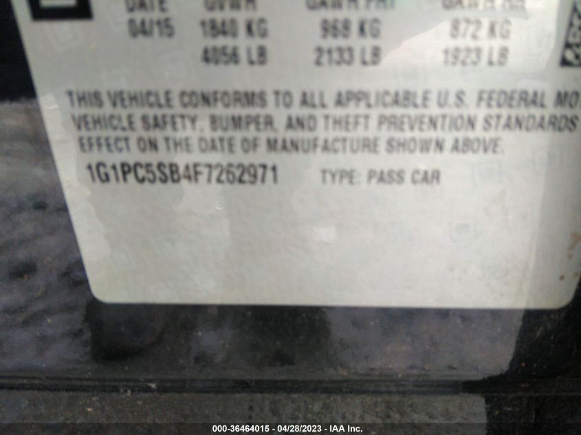 2015 CHEVROLET CRUZE LT - 1G1PC5SB4F7262971