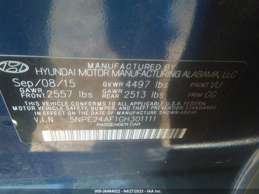 2016 HYUNDAI SONATA 2.4L SE - 5NPE24AF1GH301111