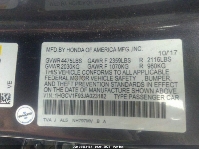 2018 HONDA ACCORD SEDAN TOURING 1.5T - 1HGCV1F93JA023182