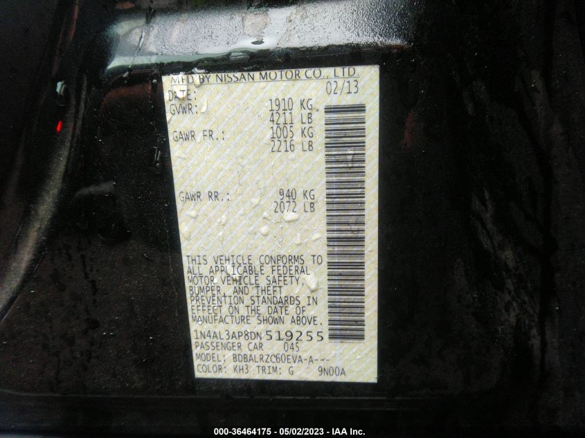 2013 NISSAN ALTIMA 2.5 S - 1N4AL3AP8DN519255
