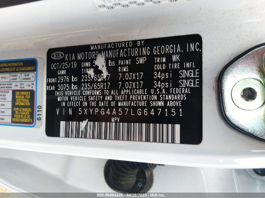 2020 KIA SORENTO LX V6 - 5XYPG4A57LG647151