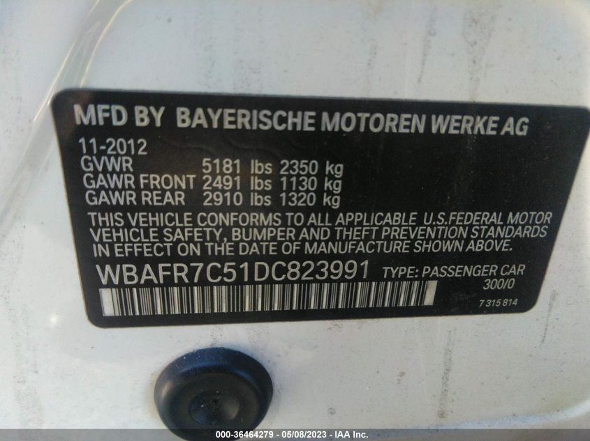 2013 BMW 5 SERIES 535I - WBAFR7C51DC823991