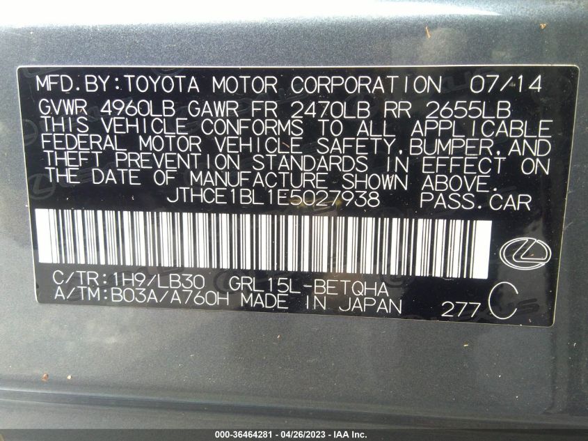 2014 LEXUS GS 350 - JTHCE1BL1E5027938