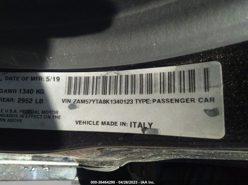2019 MASERATI GHIBLI S Q4 ZAM57YTA8K1340123