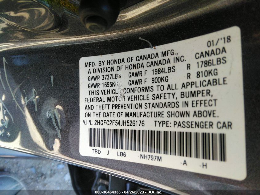 2018 HONDA CIVIC SEDAN LX - 2HGFC2F54JH526176