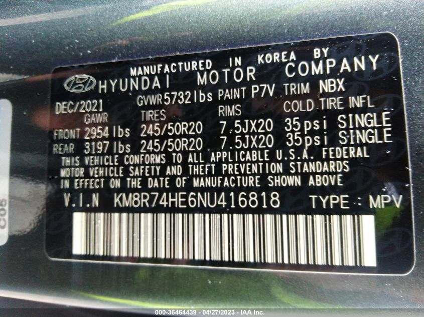 2022 HYUNDAI PALISADE CALLIGRAPHY - KM8R74HE6NU416818