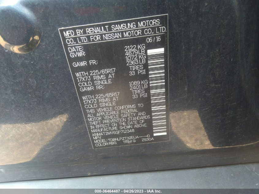 2016 NISSAN ROGUE S - KNMAT2MV6GP712348