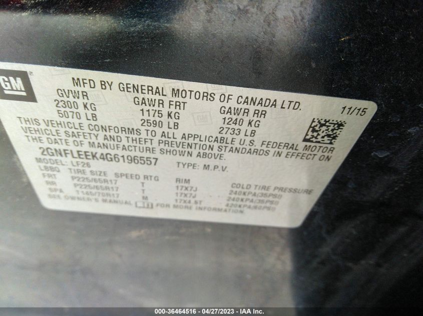 2016 CHEVROLET EQUINOX LS - 2GNFLEEK4G6196557