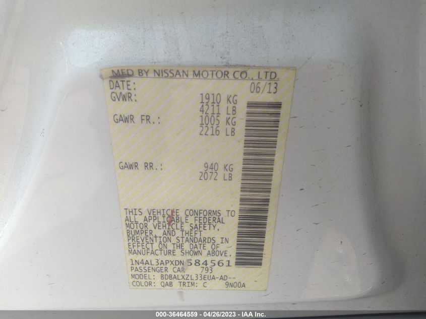 2013 NISSAN ALTIMA 2.5 SL - 1N4AL3APXDN584561