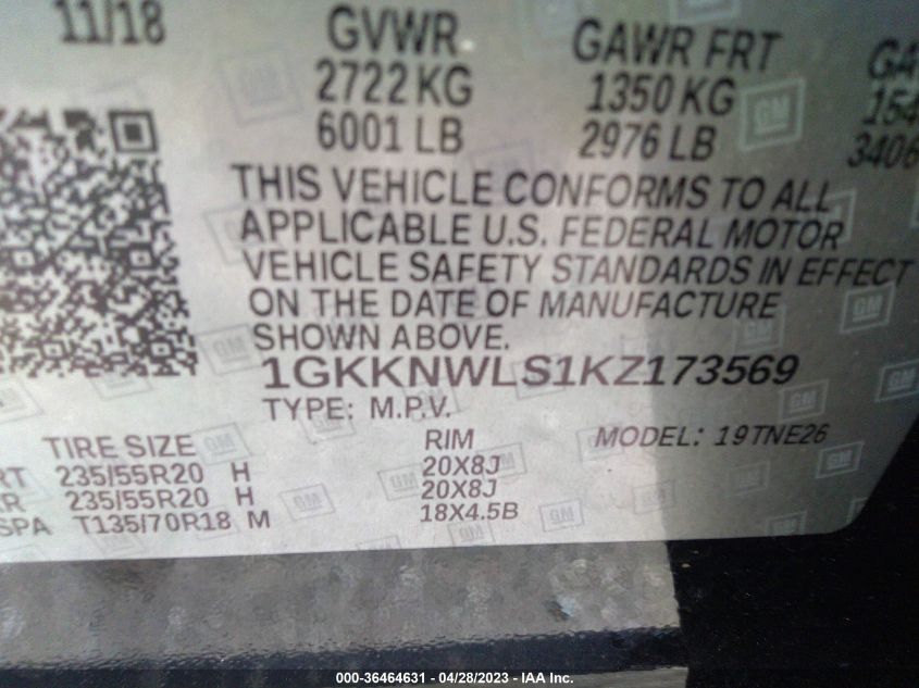 2019 GMC ACADIA SLT - 1GKKNWLS1KZ173569