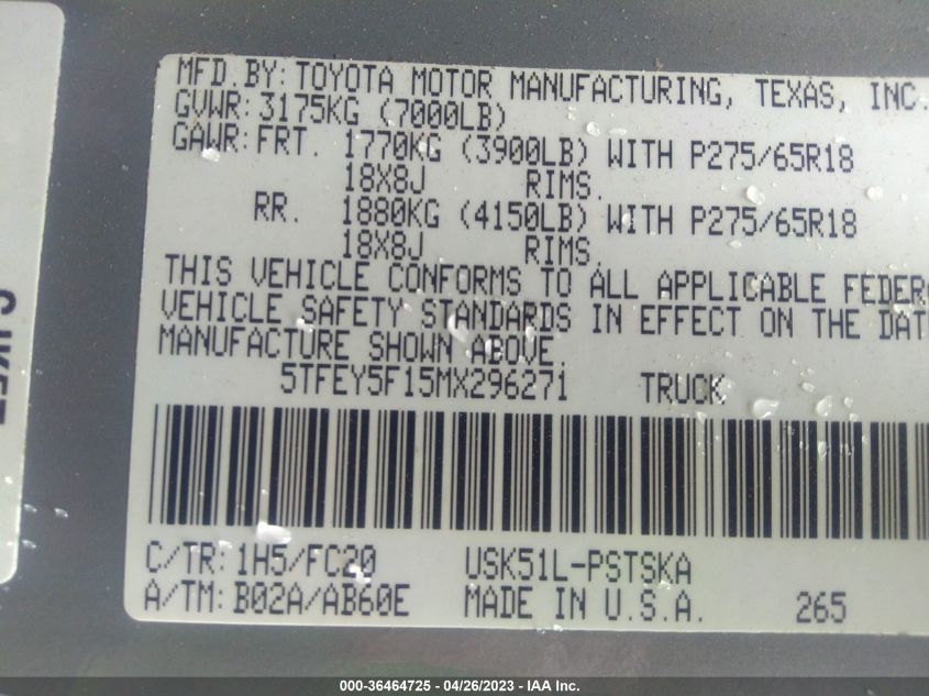 2021 TOYOTA TUNDRA 2WD SR5 - 5TFEY5F15MX296271