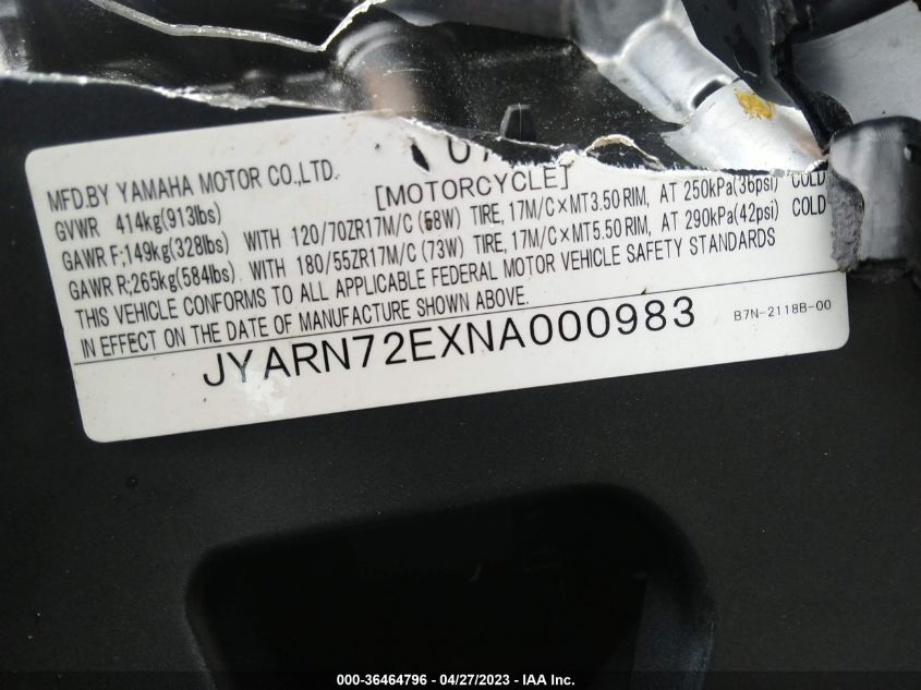 2022 YAMAHA MT09 D - JYARN72EXNA000983