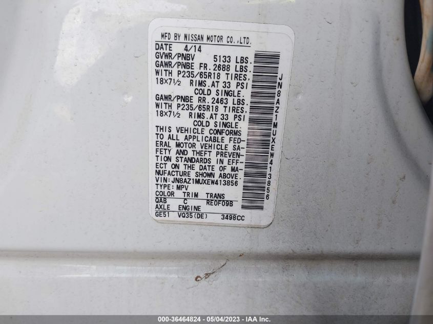 2014 NISSAN MURANO SL - JN8AZ1MUXEW413856