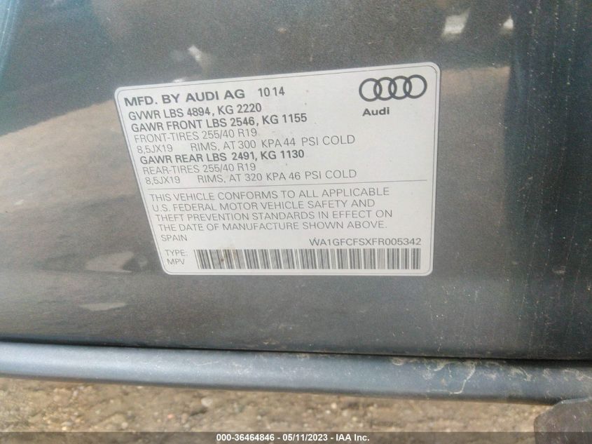 2015 AUDI Q3 2.0T PRESTIGE - WA1GFCFSXFR005342