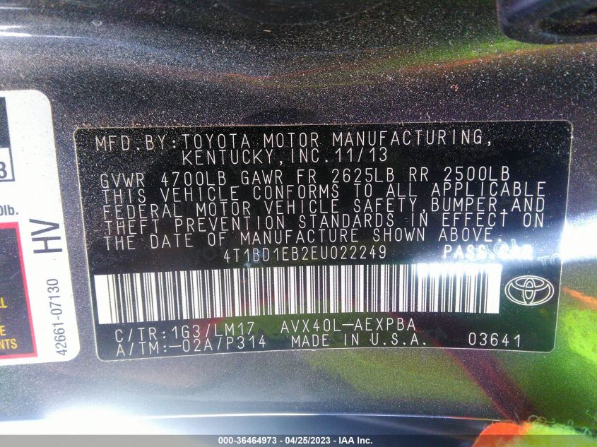 2014 TOYOTA AVALON HYBRID LIMITED/XLE TOURING 4T1BD1EB2EU022249