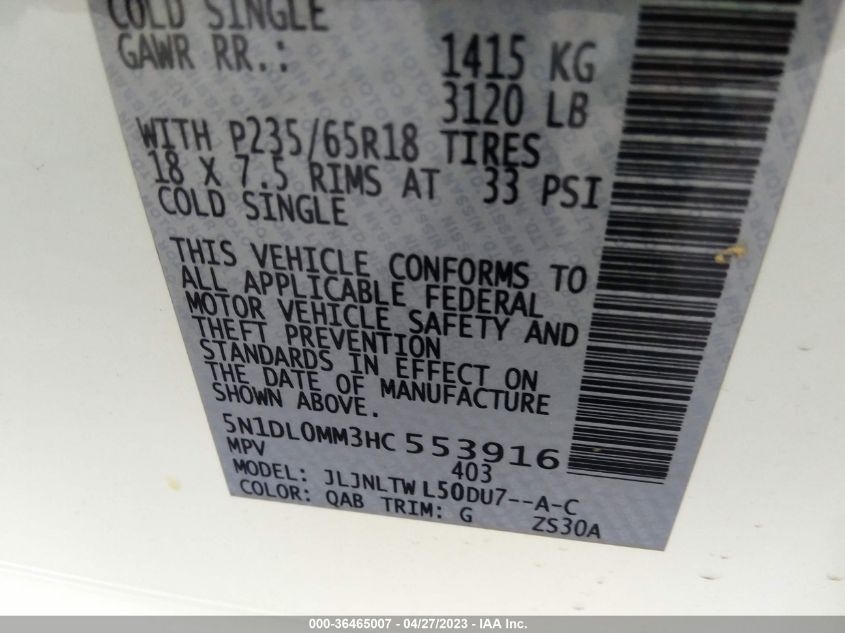 2017 INFINITI QX60 - 5N1DL0MM3HC553916